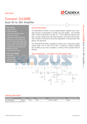 CLC2058 datasheet - Dual 4V to 36V Amplifier