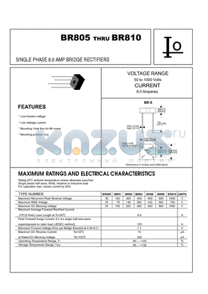 BR84 datasheet - SINGLE PHASE 8.0 AMP BRIDGE RECTIFIERS