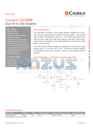 CLC2058ISO8X datasheet - Dual 4V to 36V Amplifier