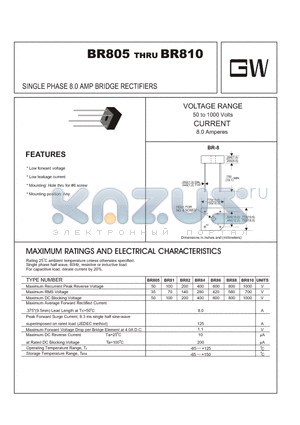 BR86 datasheet - SINGLE PHASE 8.0 AMP BRIDGE RECTIFIERS