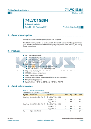 74LVC1G384GV datasheet - Bilateral switch