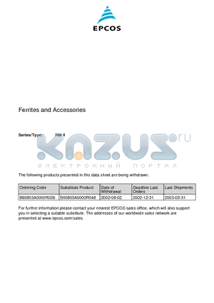 B63399-B5 datasheet - Ferrites and Accessories