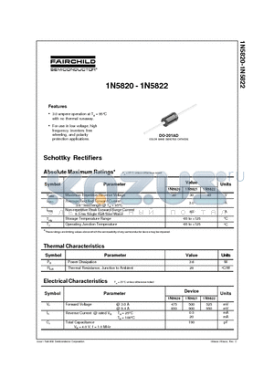 1N5821 datasheet - 3.0 Ampere Schottky Barrier Rectifiers