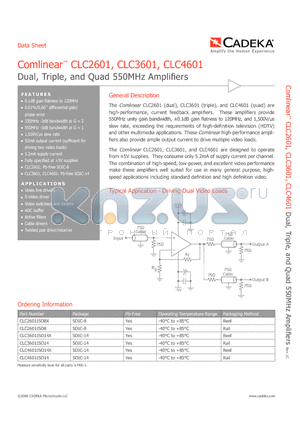 CLC2601ISO8 datasheet - Dual, Triple, and Quad 550MHz Amplifiers