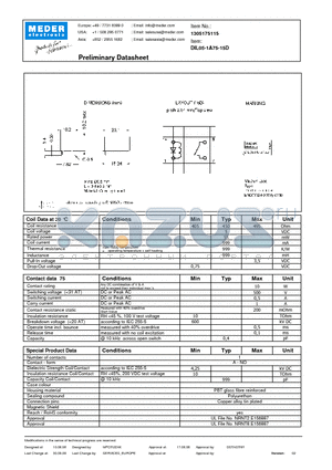 DIL05-1A75-15D datasheet - DIL Reed Relays