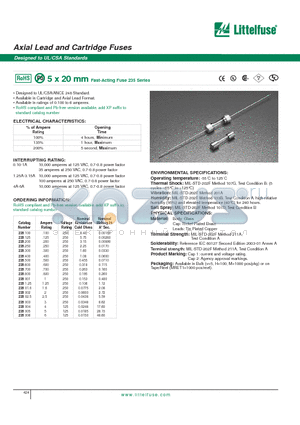 0235.100H- datasheet - Axial Lead and Cartridge Fuses - Designed to UL/CSA Standards