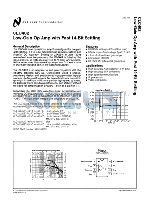 CLC402AJE datasheet - Low-Gain Op Amp with Fast 14-Bit Settling