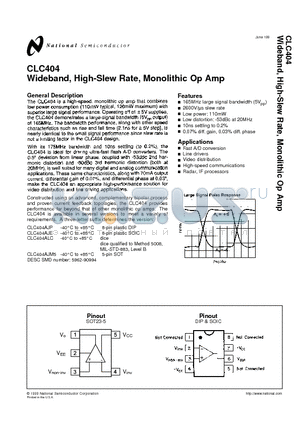 CLC404AJP datasheet - Wideband, High-Slew Rate, Monolithic Op Amp