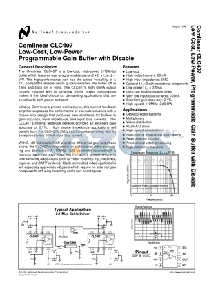 CLC407 datasheet - Low-Cost, Low-Power Programmable Gain Buffer with Disable