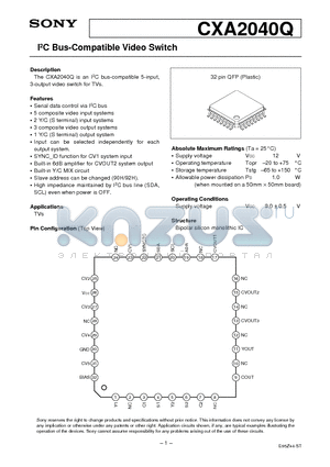 CXA2040Q datasheet - I2C Bus-Compatible Video Switch