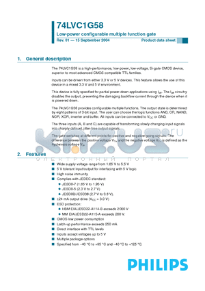 74LVC1G58GV datasheet - Low-power configurable multiple function gate