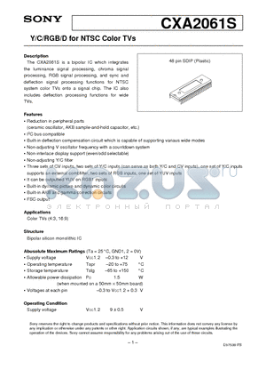 CXA2061 datasheet - Y/C/RGB/D for NTSC Color TVs