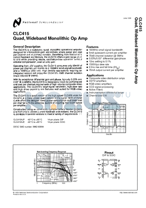 CLC415 datasheet - Quad, Wideband Monolithic Op Amp