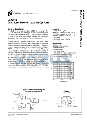 CLC416AJ datasheet - Dual Low-Power, 120MHz Op Amp