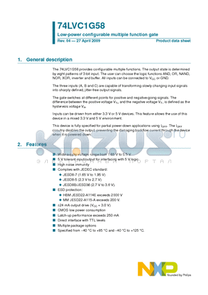 74LVC1G58_09 datasheet - Low-power configurable multiple function gate