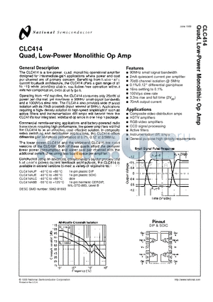 CLC414ALC datasheet - Quad, Low-Power Monolithic Op Amp