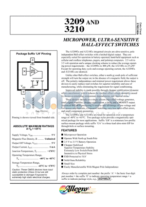 A3209-UA datasheet - MICROPOWER, ULTRA-SENSITIVE HALL-EFFECT SWITCHES