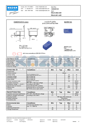 DIL05-2A66-20D datasheet - DIL Reed Relay