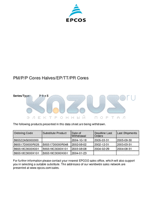 B65517-D63-A33 datasheet - PM/P/P Cores Halves/EP/TT/PR Cores