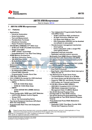 AM1705BPTPA4 datasheet - AM1705 ARM Microprocessor