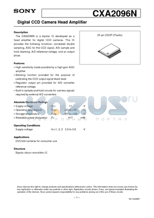 CXA2096 datasheet - Digital CCD Camera Head Amplifier