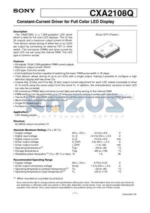 CXA2108 datasheet - Constant-Current Driver for Full Color LED Display