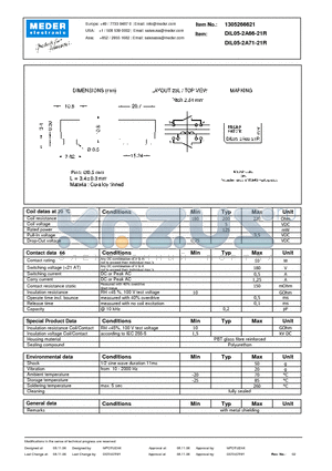 DIL05-2A71-21R datasheet - DIL Reed Relay