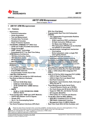 AM1707BZKB4 datasheet - AM1707 ARM Microprocessor