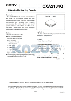 CXA2134Q datasheet - US Audio Multiplexing Decoder