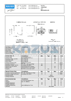 DIL05-2A75-21Q datasheet - DIL Reed Relays