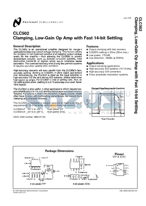 CLC502AJE datasheet - Clamping, Low-Gain Op Amp with Fast 14-bit Settling