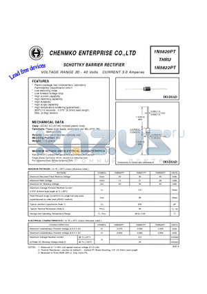 1N5822PT datasheet - VOLTAGE RANGE 20 - 40 Volts CURRENT 3.0 Amperes