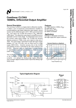 CLC503 datasheet - Comlinear CLC503 180MHz, Differential-Output Amplifier