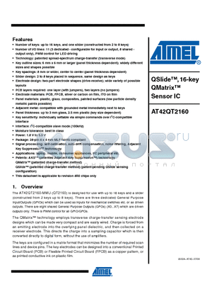 AT42QT2160-MMU datasheet - QSlide, 16-key QMatrix Sensor IC