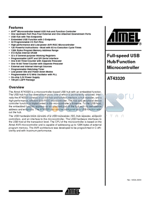 AT43320 datasheet - Full-speed USB Hub/Function Microcontroller