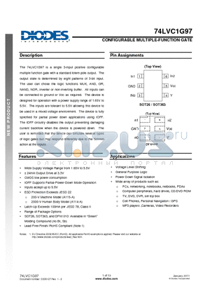 74LVC1G97W6 datasheet - CONFIGURABLE MULTIPLE-FUNCTION GATE