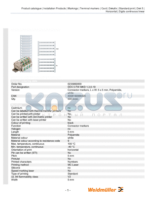 0235860000 datasheet - Connector markers, L x W: 5 x 5 mm, Polyamide, white