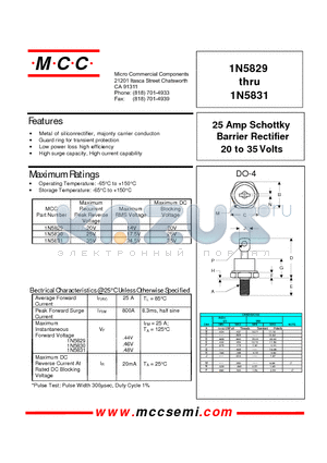 1N5830 datasheet - 25 Amp Schottky Barrier Rectifier 20 to 35 Volts