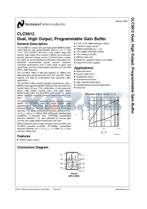 CLC5612IN datasheet - Dual, High Output, Programmable Gain Buffer