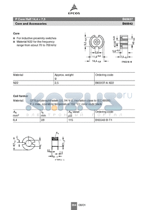 B65542 datasheet - P Core Half 14,4  7,5 Core and Accessories