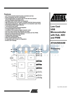 AT43USB353M datasheet - Low Cost USB Microcontroller with Hub, ADC and PWM