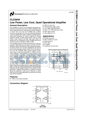 CLC5644IM datasheet - Low-Power, Low-Cost, Quad Operational Amplifier