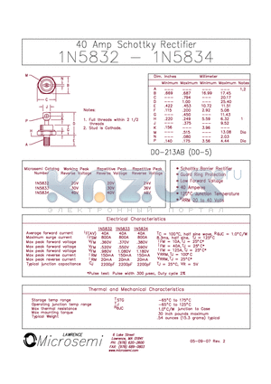 1N5834 datasheet - 40 Amp Schottky Rectifier