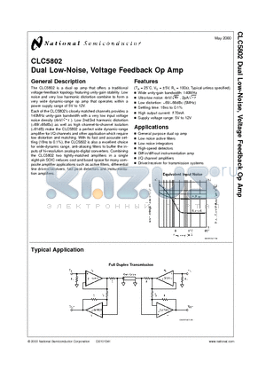 CLC5802IM datasheet - Dual Low-Noise, Voltage Feedback Op Amp