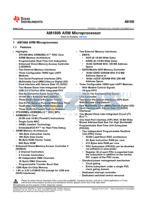 AM1808BZCED4 datasheet - AM1808 ARM Microprocessor