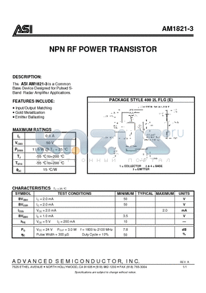 AM1821-3 datasheet - NPN RF POWER TRANSISTOR