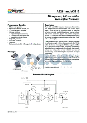 A3211 datasheet - Micropower, Ultra-sensitive Hall-effect Switches