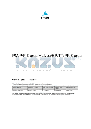 B65651W0000Y038 datasheet - PM/P/P Cores Halves/EP/TT/PR Cores