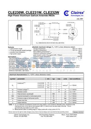 CLE231W datasheet - High Power Aluminum Gallium Arsenide IREDs