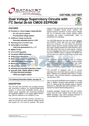 CAT1026 datasheet - Dual Voltage Supervisory Circuits with I2C Serial 2k-bit CMOS EEPROM